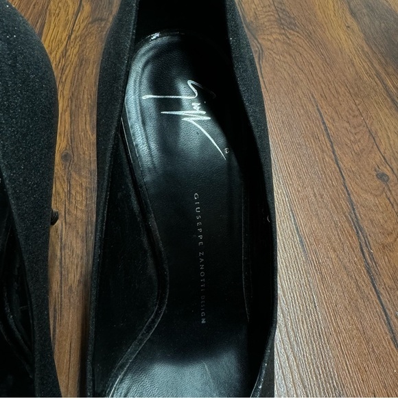Giuseppe Zanotti Black Glitter Peep Toe Heels EU 40 US 9.5 10 - Picture 8 of 13